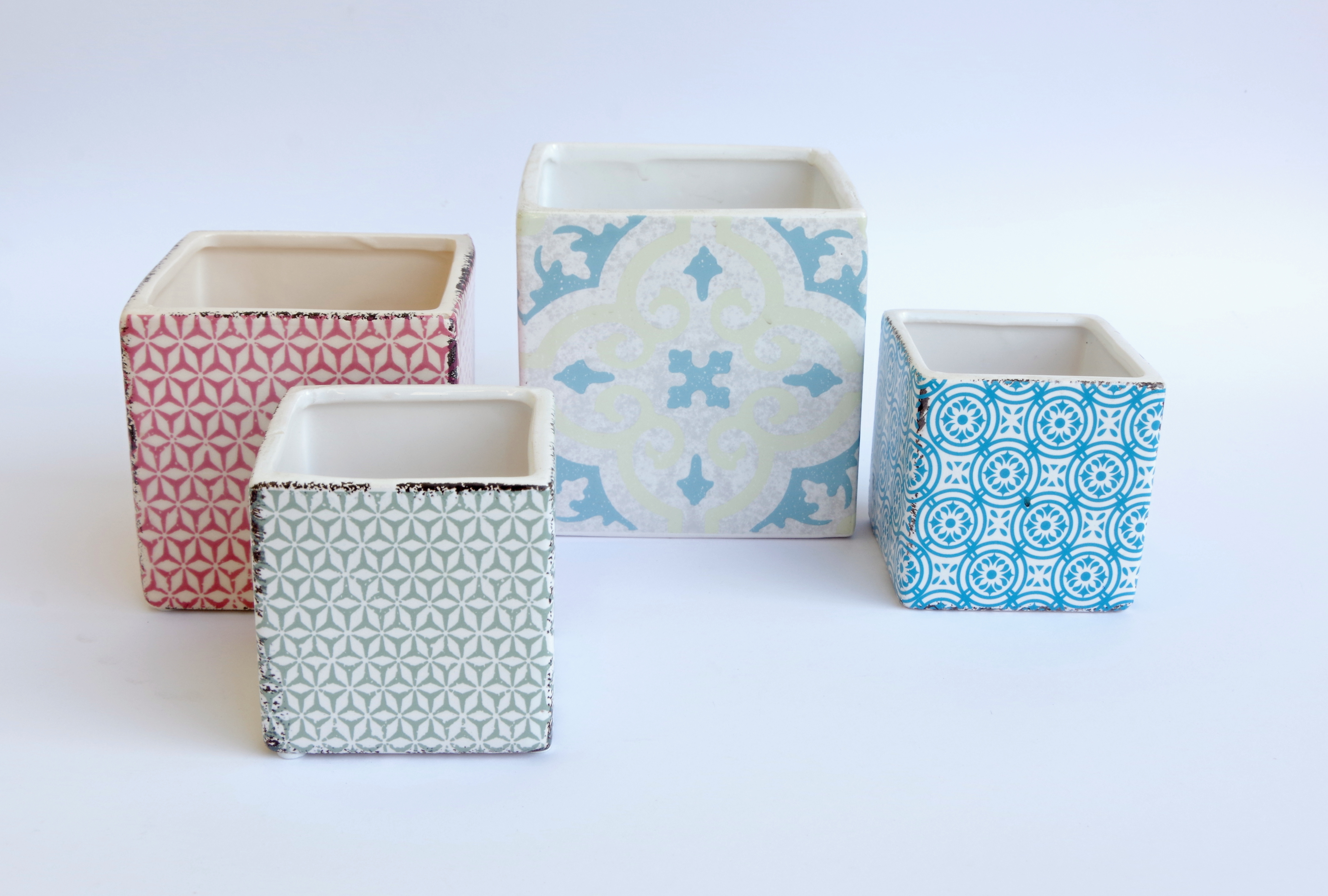 Květináče - hranaté, ornamenty - SET 4KS