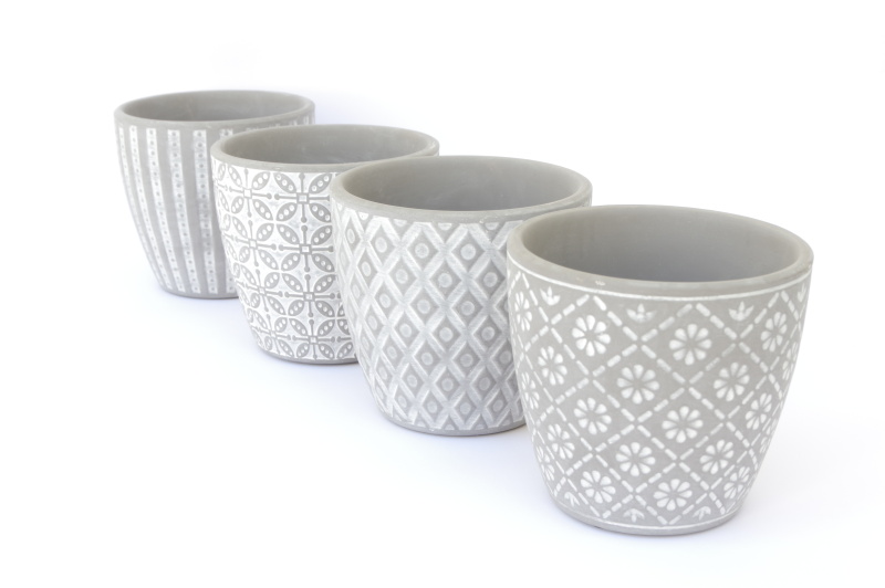 Květináče - bílé ornamenty, velký, 12.5cm - SET 4KS