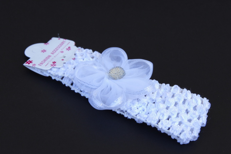 Čelenka do vlasů, s květinou, bílá, elastická, 13x4cm - 1KS