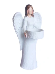 Anděl se svícnem bílý, 19 cm