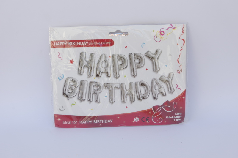 Fóliové balónky - Happy Birthday, stříbrné, 35cm