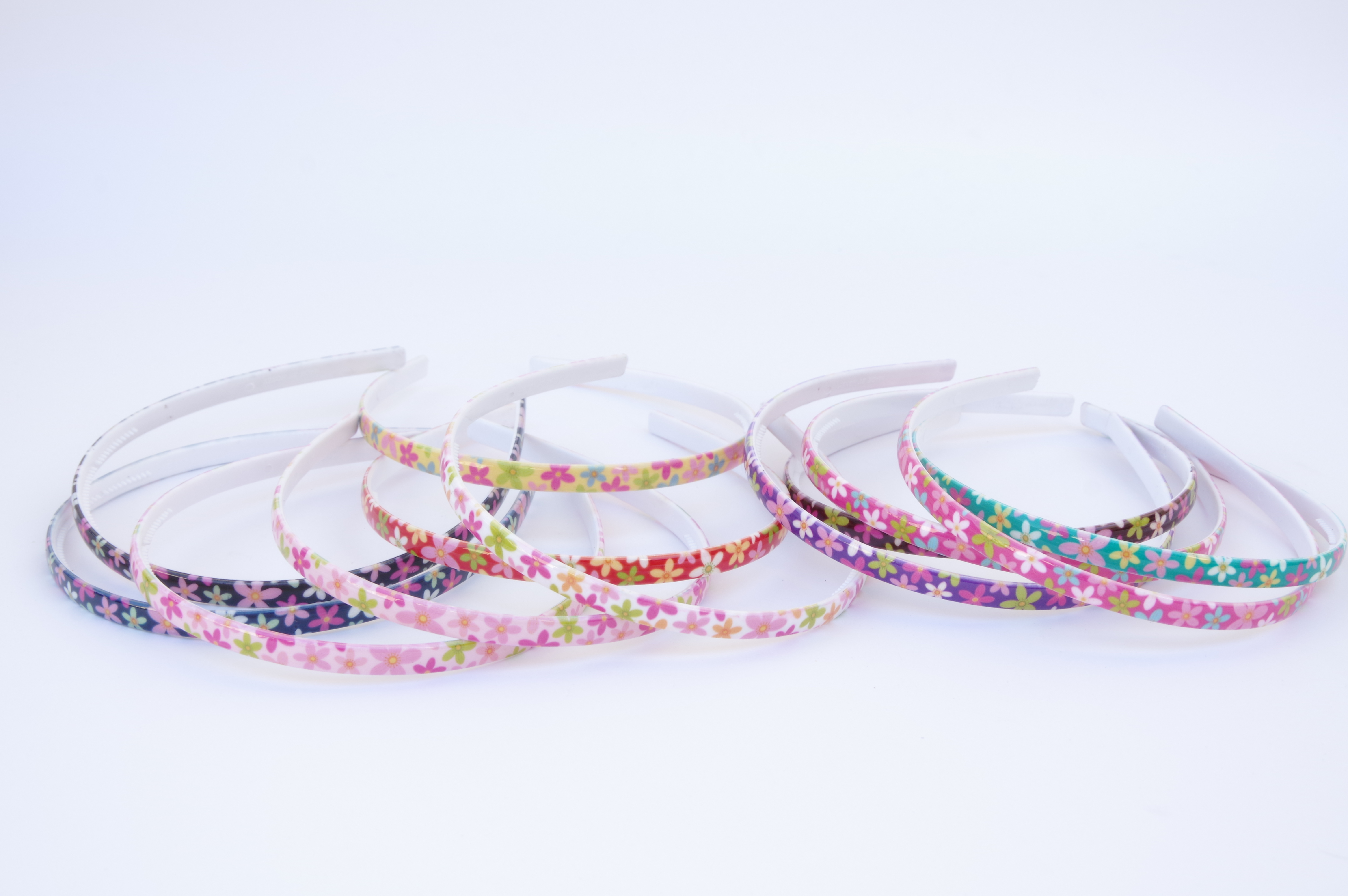 Čelenka do vlasů, potisk, květina/puntík, 0.7cm, 12ks