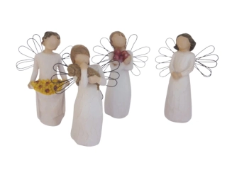 Anděl s drátkovými křídly, 4ks set, 14 cm