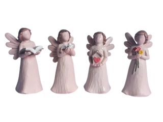 Anděl béžový, 4ks set, 10 cm